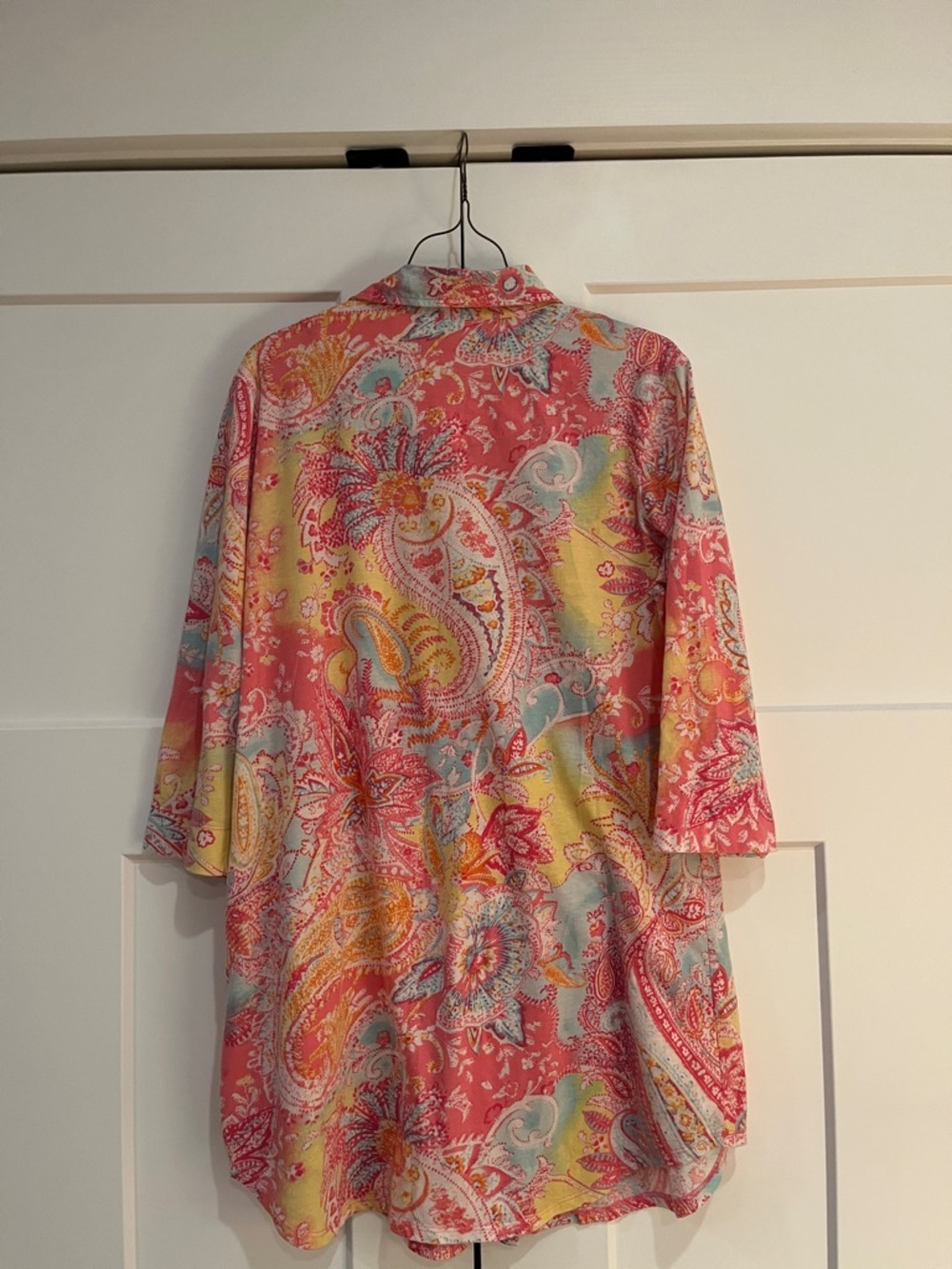 Vintage Lauren Ralph Lauren Coral Pink Paisley Button-Up Shirt - Picture 6 of 7